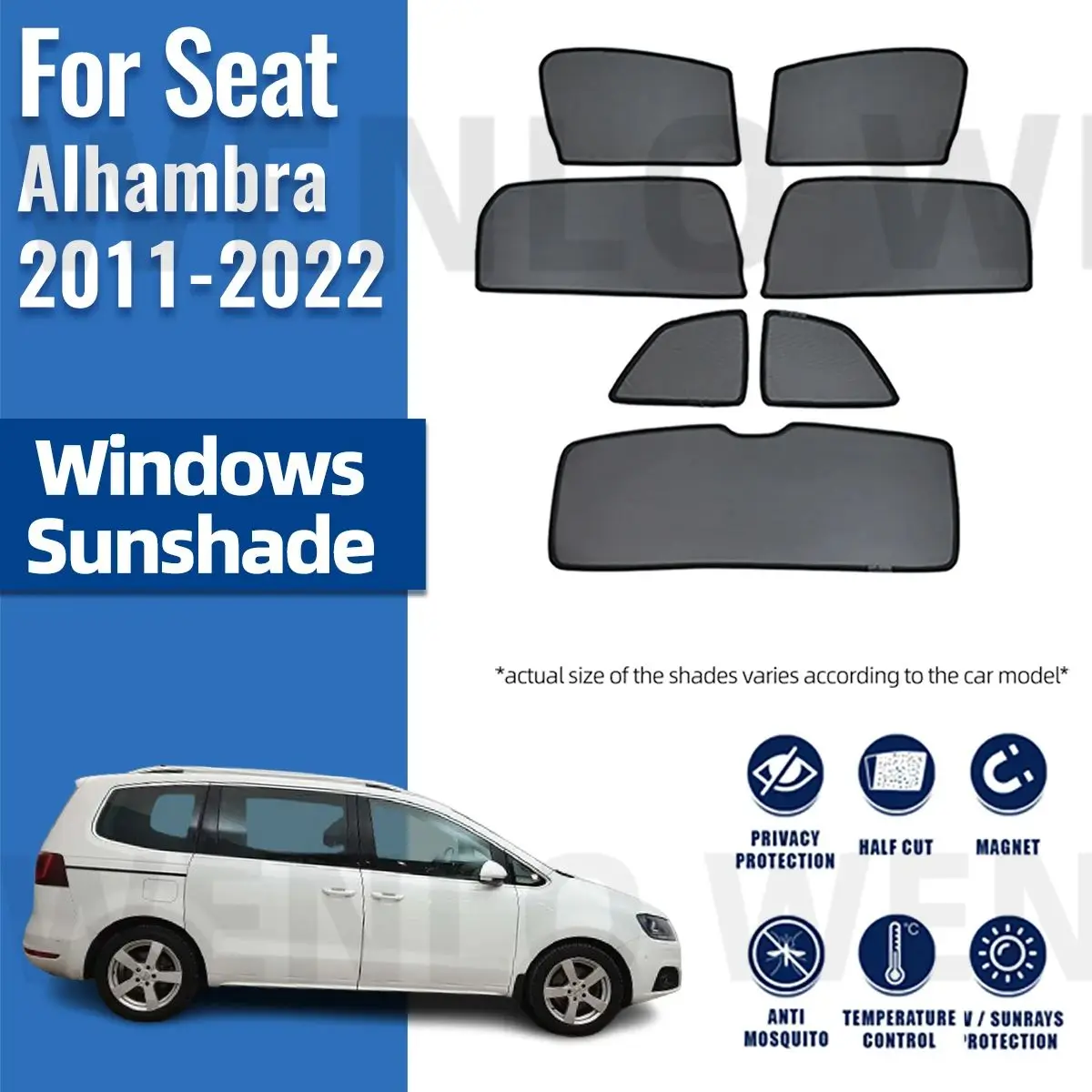 

For Seat Alhambra 7N 2011-2022 Rear Side Window Sun Shade Visor Car Sunshade Accessories Front Windshield Mesh Vehicle Curtain