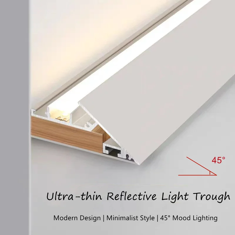 Ultra-Thin Ceiling Aluminum Profile 45Degree Reflective Light Trough Bevel Wall Washer Lamp Indoor Linear Home Decor Led Lights