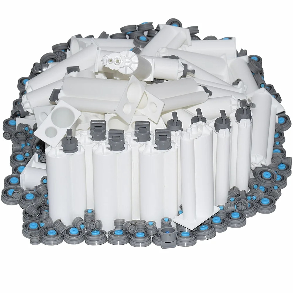 

60 Pieces 50ml 4:1 Empty Cartridges Double-Barrel AB Glue Tube with Sealing Pistons for 50ml 4:1 Adhesive Dispenser AB Glue Guns
