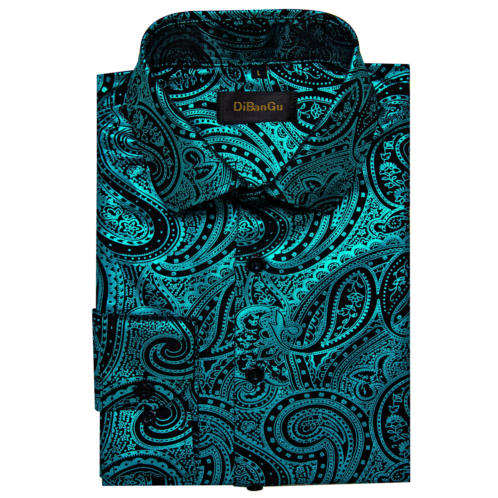 Luxury Paisley Gilding Teal Green Shirts Men Long Sleeve Spring Autumn Clothing Wedding Prom Social Dress Shirt Blouse mens dress shirt