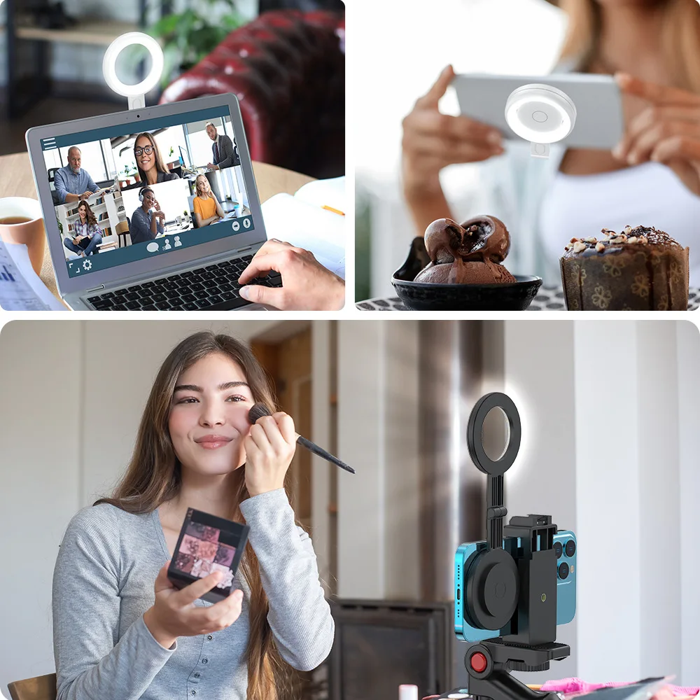 Luce Selfie Magnetica Pieghevole Con Specchio E 3 Temperature Colore (2500K-9000K), Regolabile 360°, Batteria 800 MAh, Ideale Per TikTok E Videochiamate