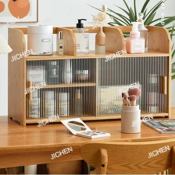 ตู้เก็บของในห้องนั่งเล่น JC ทำจากไม้ไผ่ พร้อมชั้นวางแก้ว Changhong ปรับระดับได้ ใช้จัดเก็บของในครัวและในบ้านได้หลากหลาย 1