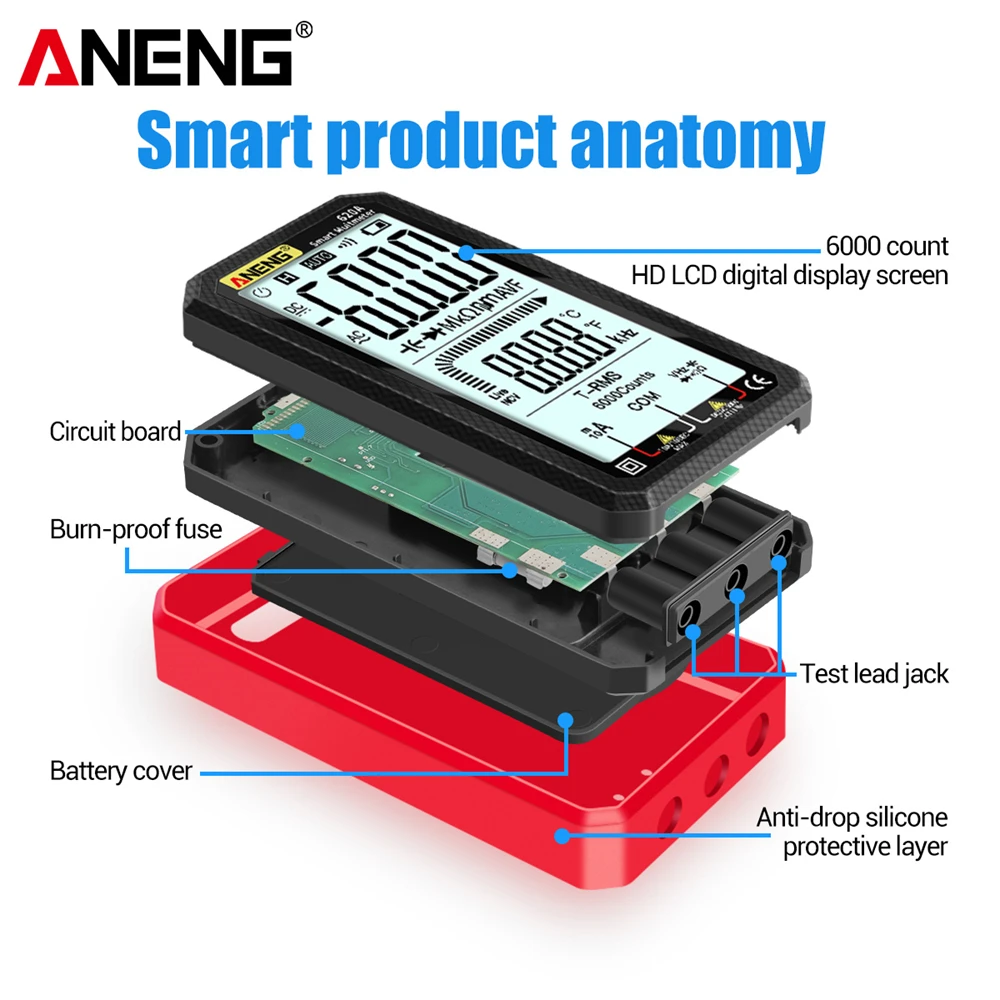 Digital Multimeter ANENG 620A 6000 Counts Smart Transistor Testers True RMS Auto Electrical Capacitance Meter Temp Resistance