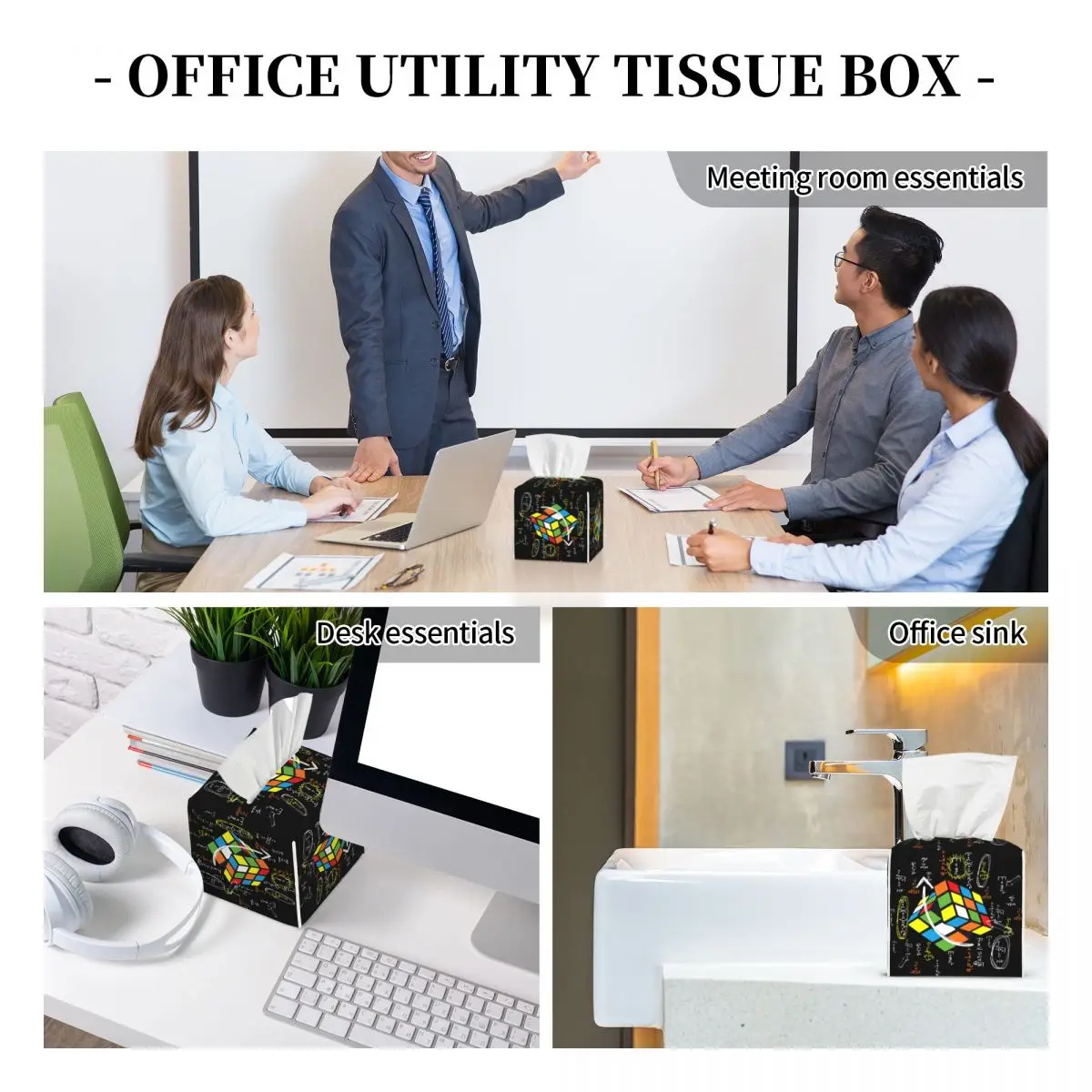 Custom Cool Math Rubix Rubik Player Cube Facial Tissue Box Cover Square Rubics Math Lovers PU Leather Tissue Box Holder for 6