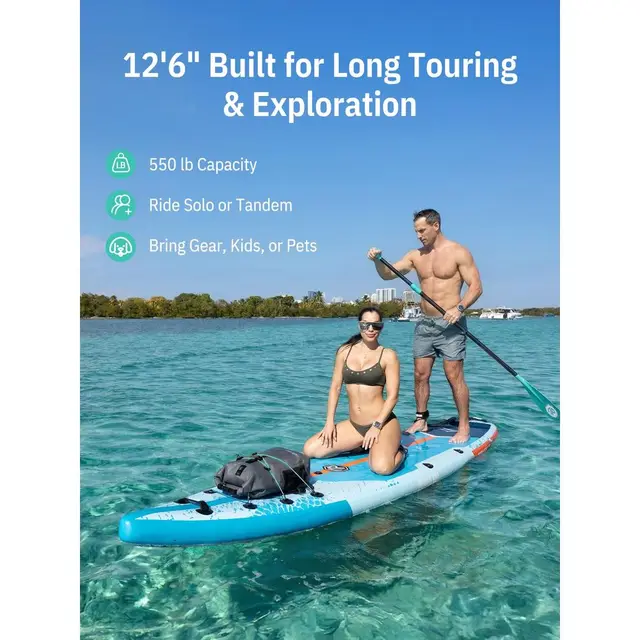 126 Paddle Board, 550LB Capacity Touring Inflatable Paddle Board with Complete SUP Accessoriesamp Kick Pad, Stable Stand up Pad