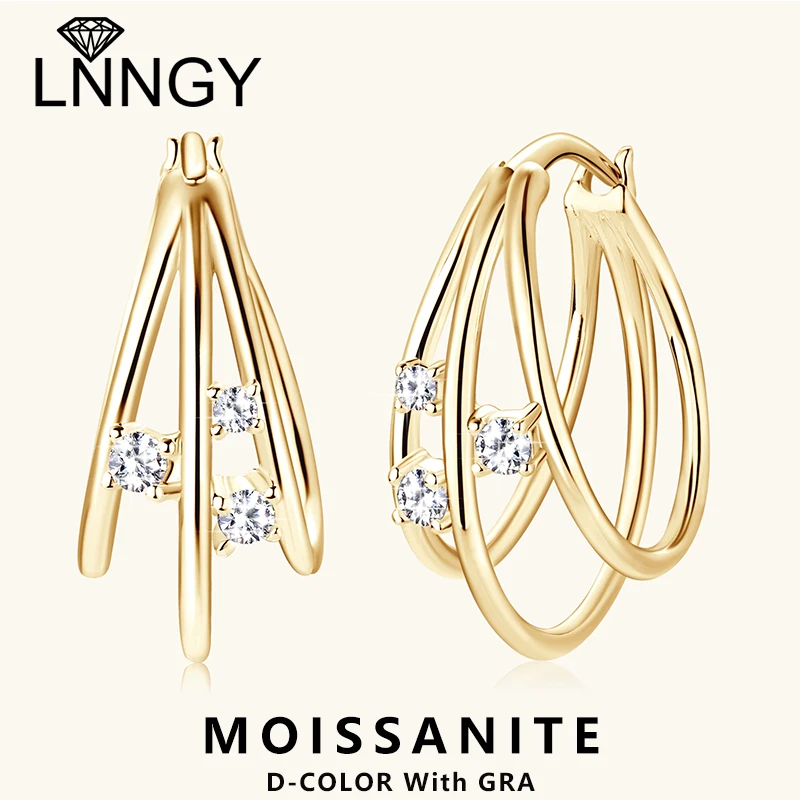 

Lnngy Exquisite Multilayer Circle Earrings For Women 925 Sterling Silver Bling Moissanite Huggies Hoop Earring Fashion Jewelry