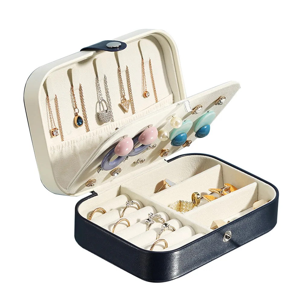 Compact Leather Travel Jewelry Organizer Box with Zipper Closure