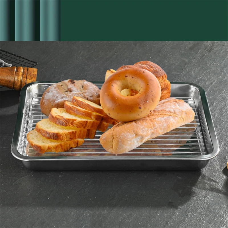 Rectangular Storage Plates Stainless Steel Bakeware with Cooling Rack Kitchen Oven Baking Tray Oil Filter Pan Food Service Trays storage box storage tray kitchen tray