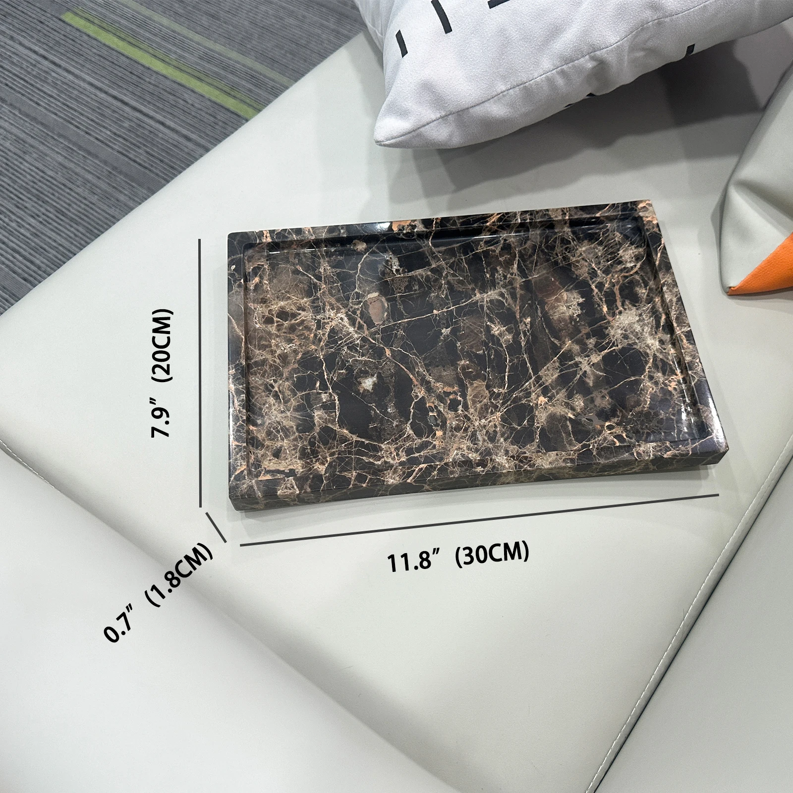 Real Natural Marble Tray Genuine Brown Marble Stone Storage Tray for Dresser/Vanity/Bathroom (Coffee Net, 12" x 8") 3