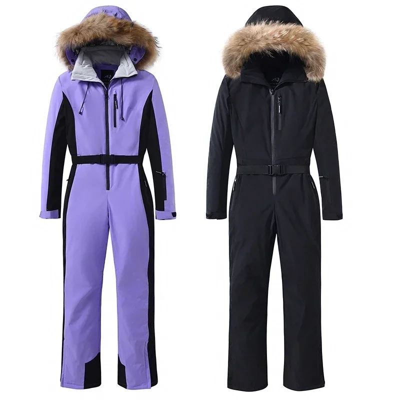 

Women One Piece Snow Suit Ski Hoodie Set 2025 Winter Hooded Snowboard Overall Outdoor Mountain Female Skiing Insulated Clothing