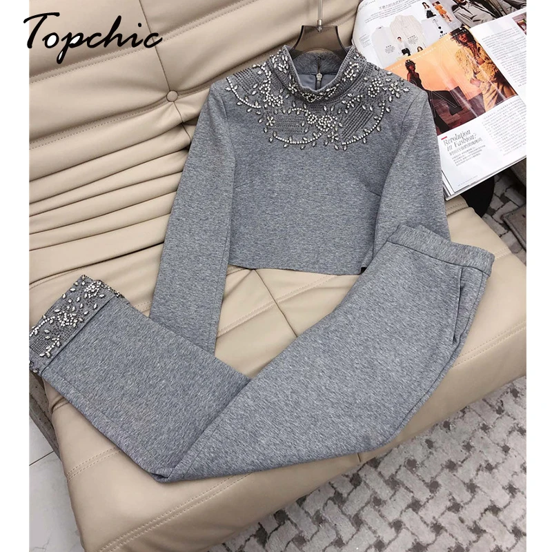 

Luxury Diamonds Beading Clothing Women Elegant O-neck Short Jacket and Pant Sets 2023 Autumn Ensemble Pantalon Femme 2 Pièces