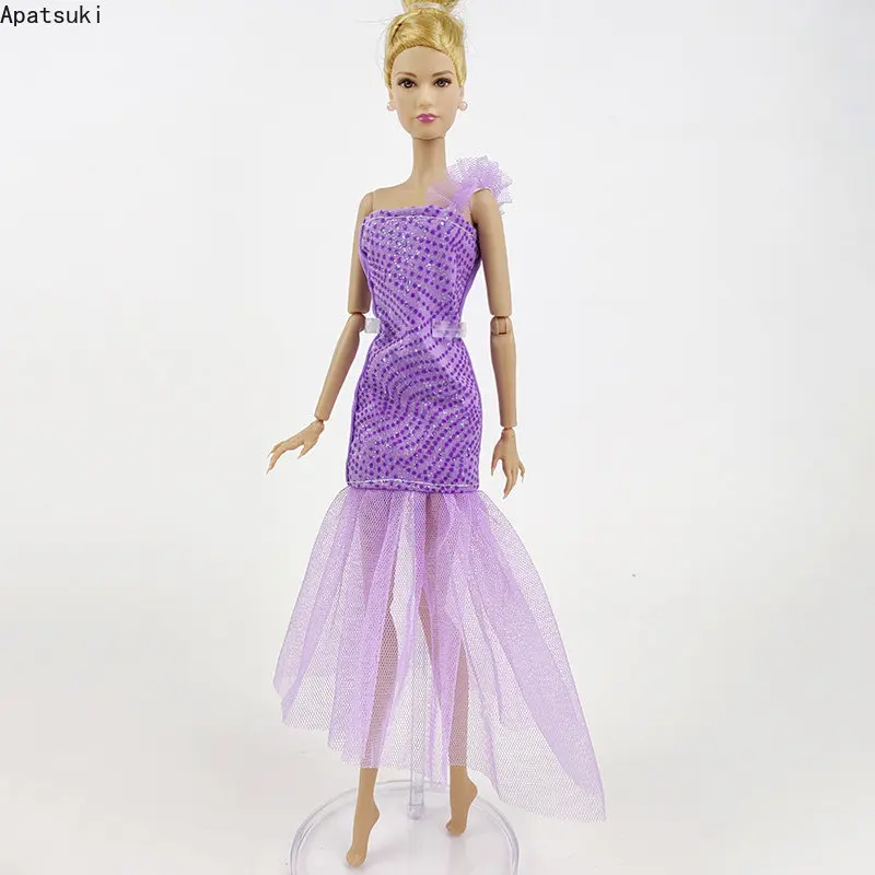 Viola Glitter Fashion Ruffle Dress Per Barbie Abbigliamento Abiti Sirena Fishtail Party Gown 1/6 Bambole Accessori Giocattoli