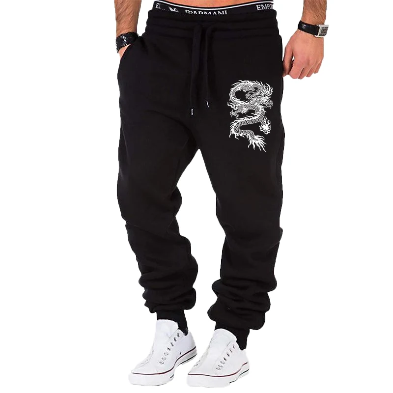 New Fashion dragon print Joggers Men Body Building Gyms Pants Outdoor Casual Sweatpants Sports Fitness Trousers 2
