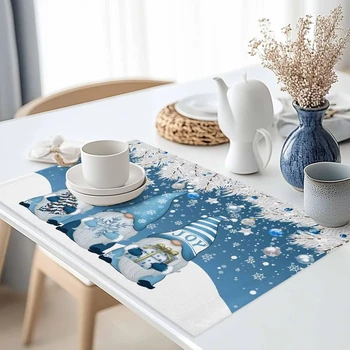 VIKAMA 4/6/8Pcs Blue Winter Gnome Table Mats winter placemat Christmas decorative placemats Kitchen Placemat Home Decor 1
