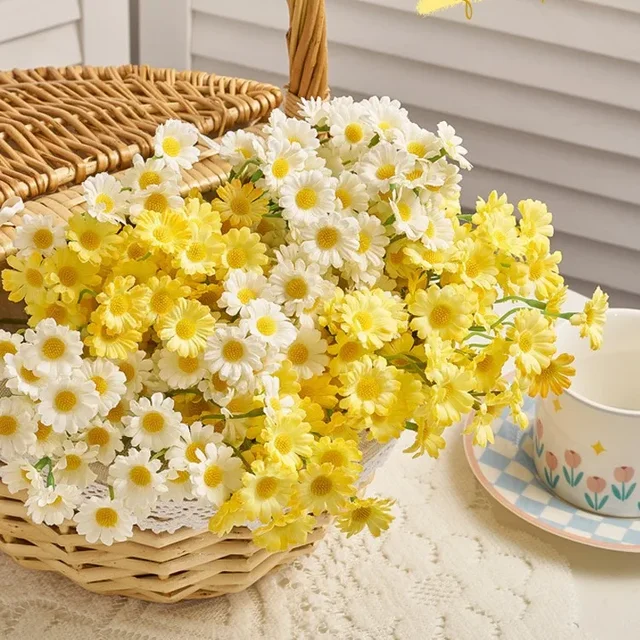 60 têtes de fleurs de marguerite artificielles, petite marguerite, Bouquet de fausses fleurs pour la saint-valentin, décoration de Table pour fête de mariage, décoration de maison DIY 6