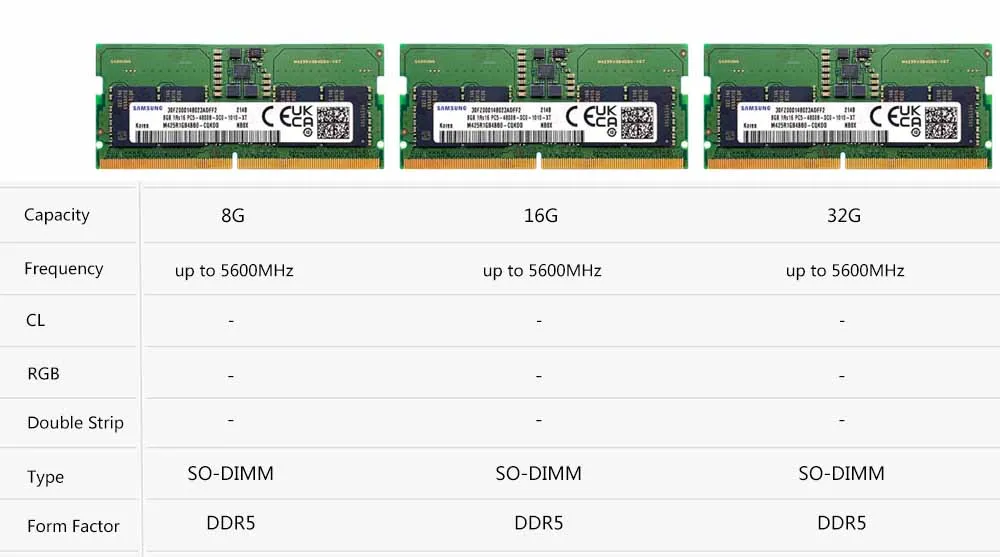 thumbnail image 4 of Memoria RAM DDR5 para portátiles Samsung de 8 GB, 16 GB, 32 GB, 4800 MHz, 5600 MHz, SO DIMM de 260 pines para ordenadores portátiles Dell, Lenovo, Asus, HP, 4 of 5