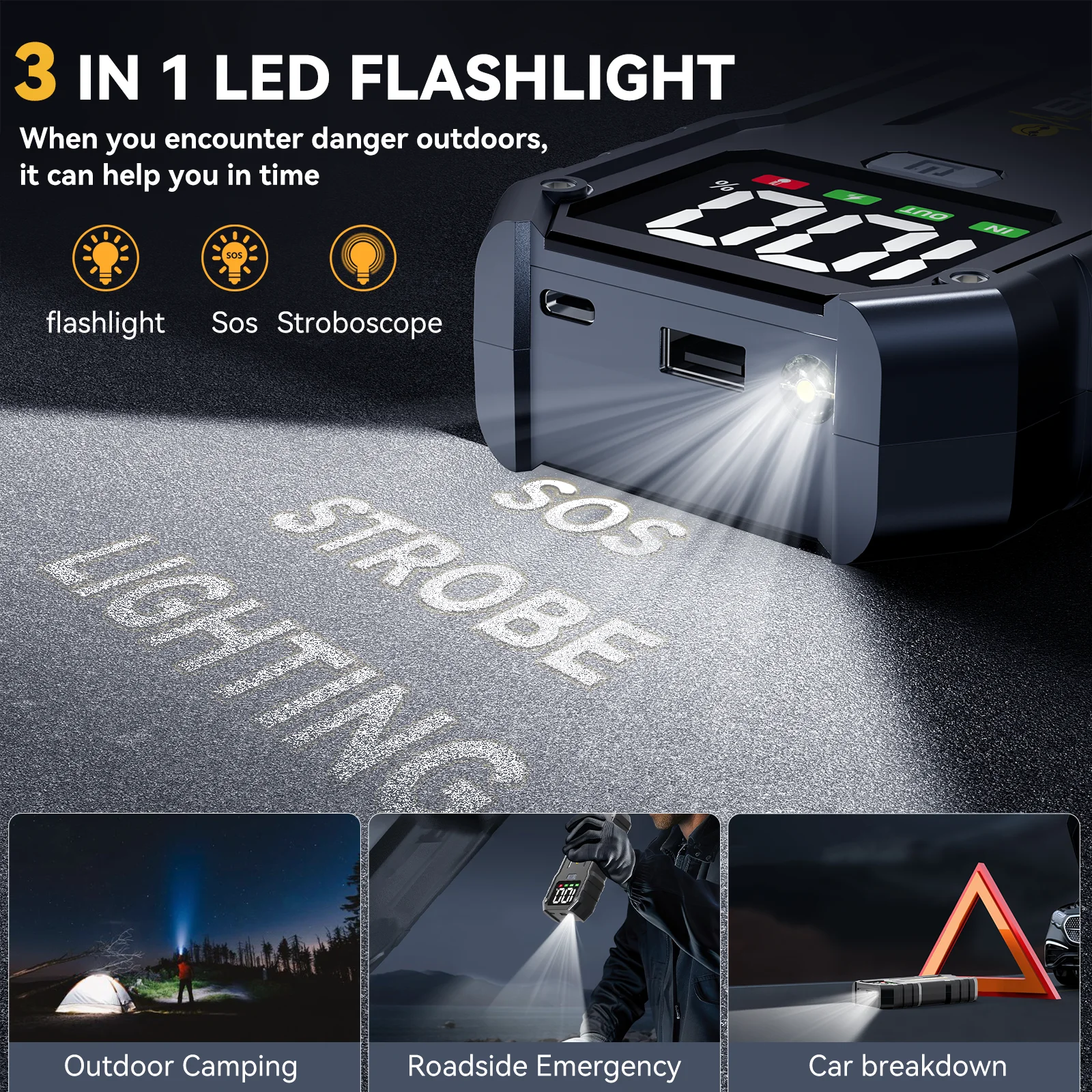 12V 6000mAh capacity car battery starter portable power bank car charger booster for start Starting auxiliary SOS lighting