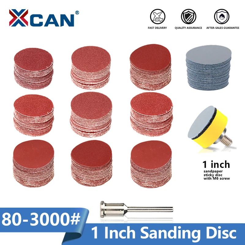 XCAN 1 Inch Wet Dry Sandpaper Sanding Disc Hook loop With Sanding Pad