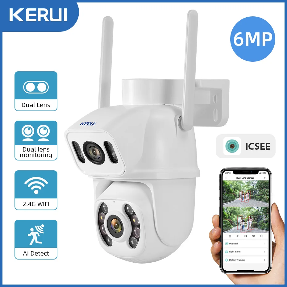WiFi Beveiligingscamera Binnen, 360 ° WiFi Bewakingscamera Binnen met Dubbele Lens en Detectie van Mensen, Auto Cruise Camera voor Huisdieren, 2.4&5GHz Dual WiFi Babyfoon met Audio Alarm