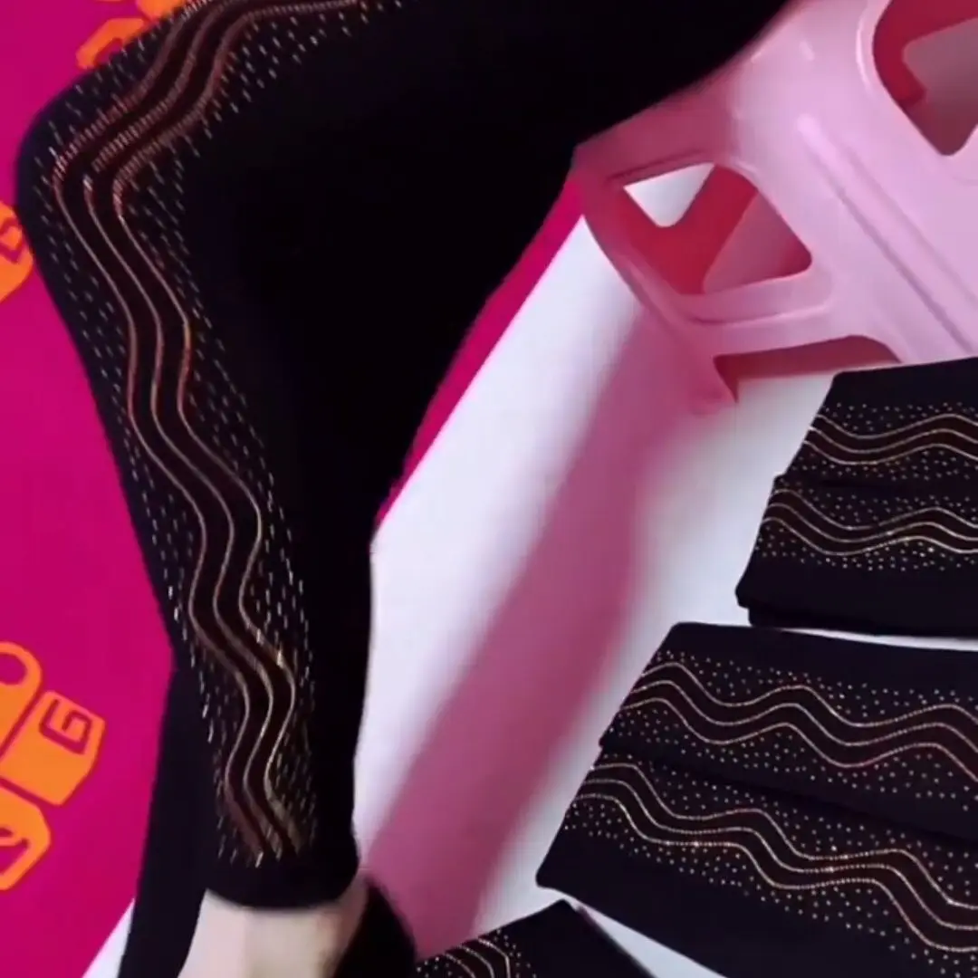 Autumn Winter Sequin Print Black Women's Leggings Pants High Waist Plus Size Pencil Trousers