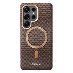 Luxury Magnetic Leather Phone Case with Wireless Charging and Alloy Lens Cover - Galaxy S26 (Brown)