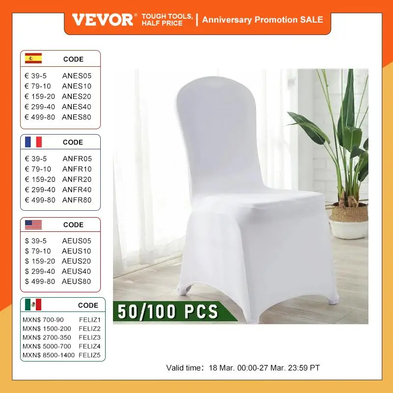 VEVOR 50 100Pcs Wedding Chair Covers Spandex Stretch Slipcover for Restaurant Banquet Hotel Dining Party Universal Chair Cover solid chair cover jacquard spandex simple stretch elastic slipcovers wedding banquet home party decor dining room seat cover d30