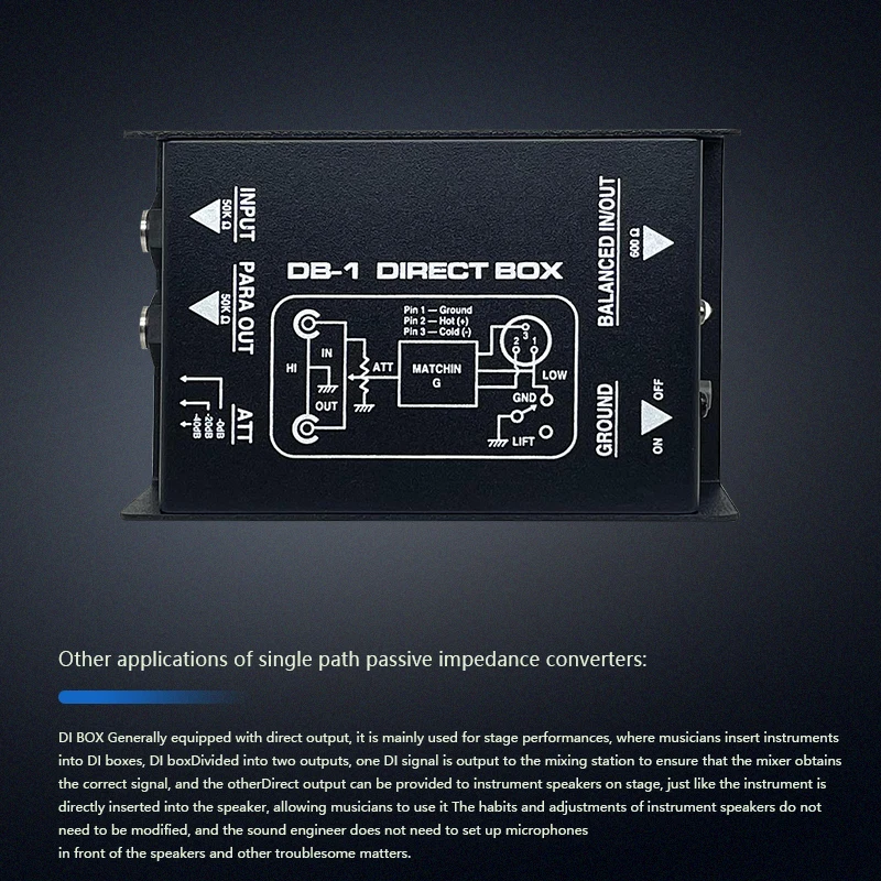 Professional stereo DI box/splitter XLR, single channel audio system direct connection box, subwoofer, speakers, guitar, bass