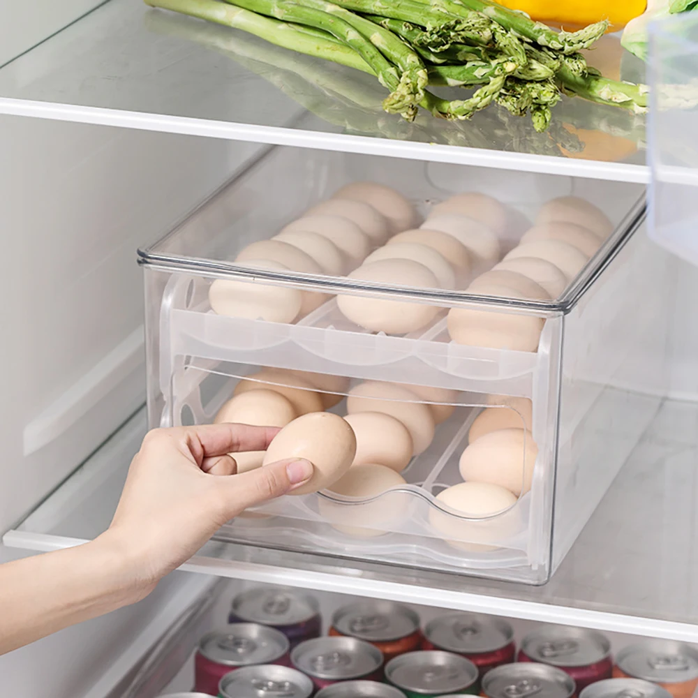 

Eggs Auto Slide Storage Box Fridge Organizers Egg Holder Container Refrigerator Drawer Stackable Eggs Box Case Kitchen Organizer