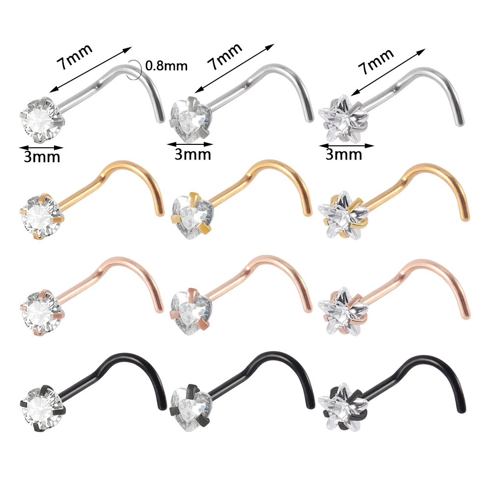 NIUSIMAN Piercing Naso Oro 20G Cuore CZ Piercing Naso Acciaio Chirurgico Naso Anello Argento 8PCS Piccolo Sottile Naso Piercing Studs Anello Gioielli Per Donne Uomini Ragazze Adolescenti Ragazzi - Foto 3
