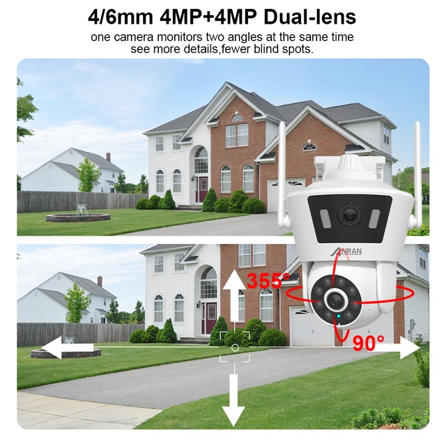 Dual Lens Wifi Camera 4MP+4MP Security Camera Dual Live View Home Protection Color Night Vision Two Way Audio PIR Detection 2