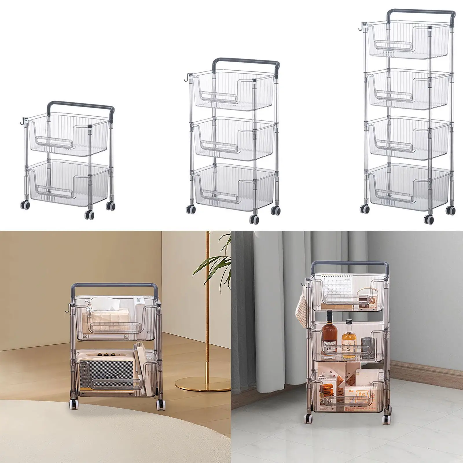 Storage Rolling Cart Storage Rack Portable Rolling Utility Cart Trolley Rack for Bathroom Dining Room Laundry Books