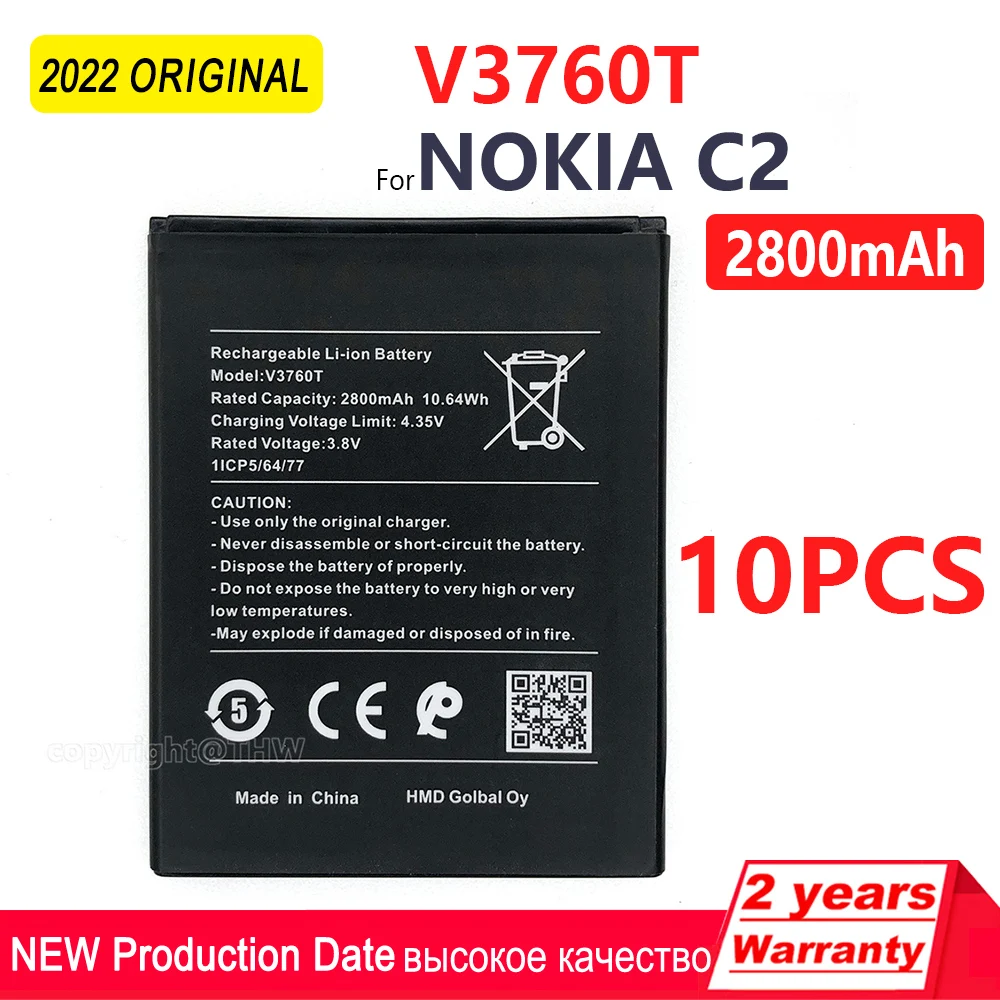 

Original NEW 2800mAh V3760T Battery For Nokia C2 2020 TA-1204 TA1204 Mobile Phone Replacement Battery V3760T Batteri+Track Code