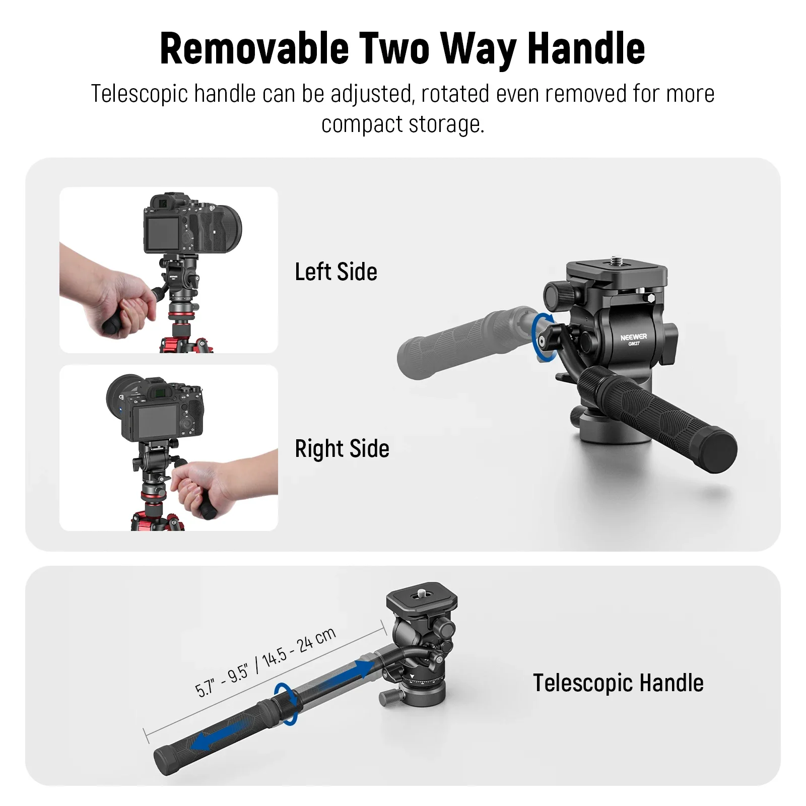 Tripod Fluid Head Metal Pan & Tilt with Arca QR Plate Telescopic Handle for Comp