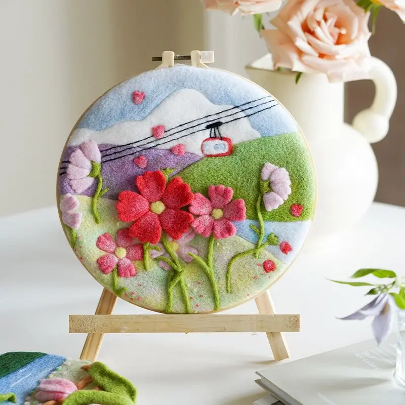 

CHENISTORY 20x20cm Felt Painting Flower Picture Handmade Wool Needle Felting Kits Handmade Decor Home For Adults Kids Gift