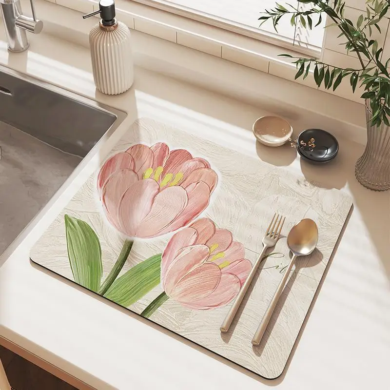 

Kitchen floral drainage mat, dining table insulation mat, Western food mat, insulation mat, countertop, water absorption