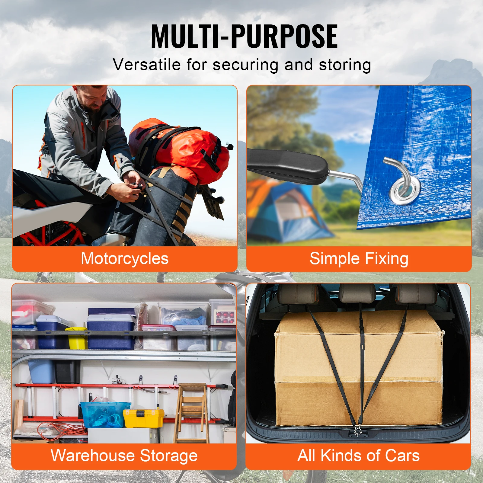 SucceBuy 4pcs Stretch Elastic Bungee Cords with Steel S-Hooks Flat Bikes Rope Tie Car Luggage Roof Rack Cargo Trucks Straps