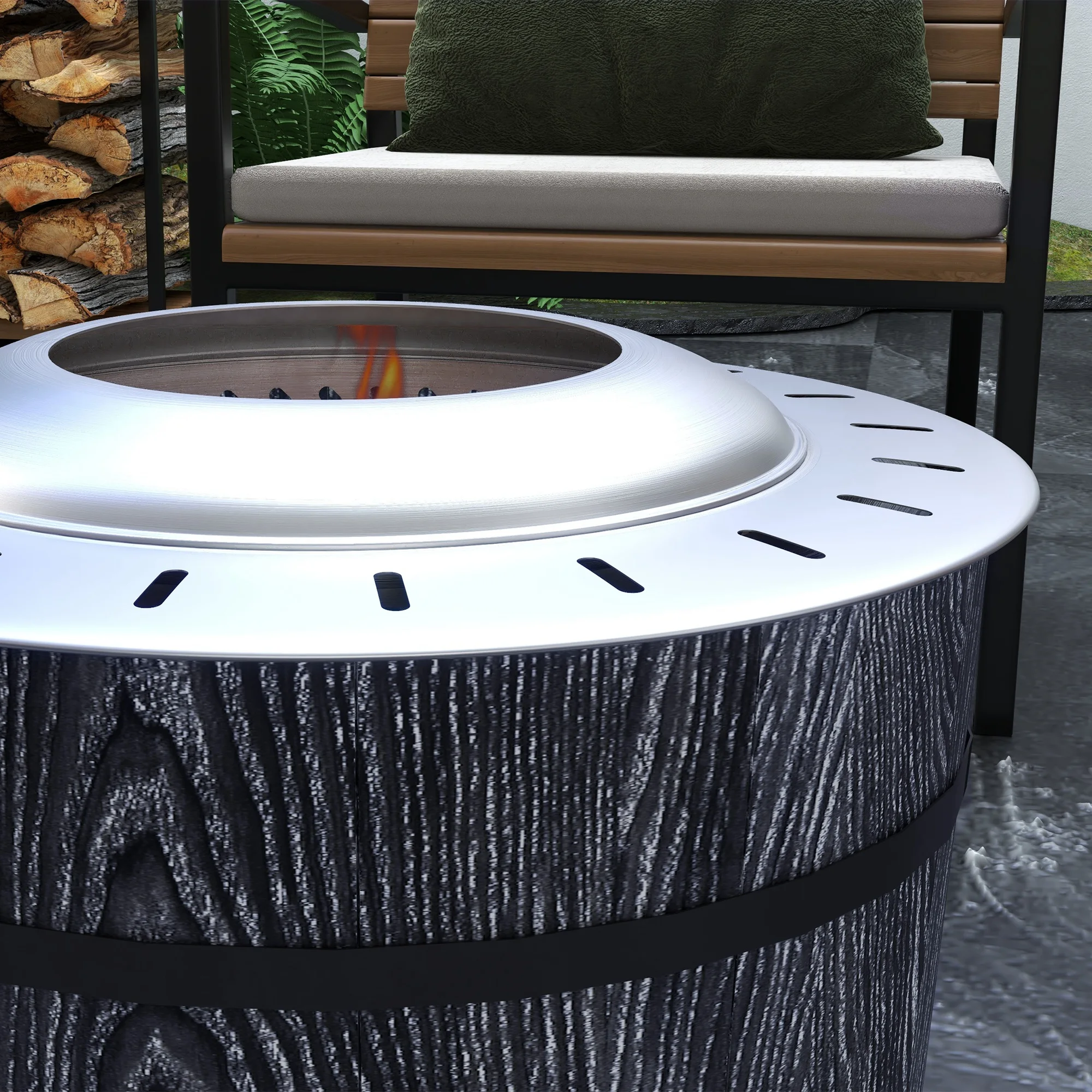 Outsunny Smokeless Fire Pit with Mat, 20" Firepit, Magnesium Oxide, Black