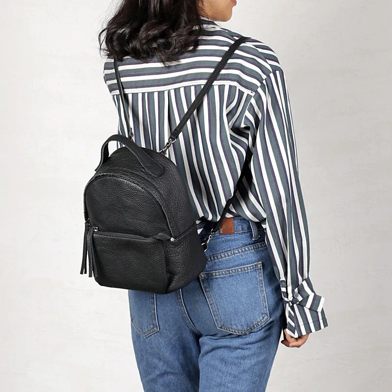 

Simple casual genuine leather ladies small backpack fashion soft cowhide luxury multifunctional mini black bagpack for women