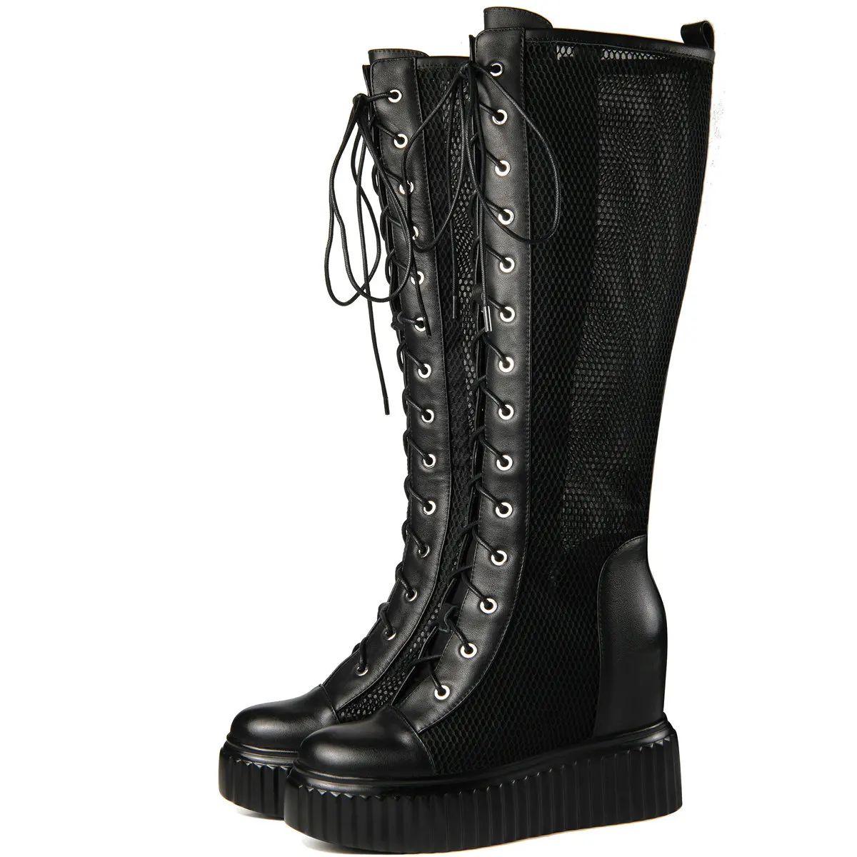 Summer Fashion Sneakers Women Genuine Leather Wedges High Heel Knee