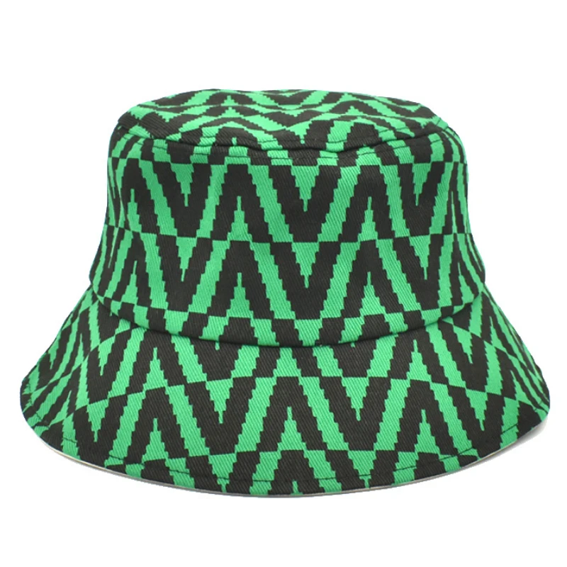 green bucket hat Staggered Design Printing Fashion Cool Fisherman Hat Outdoor Sunshade Windproof Fisherman Hat Basin Hat 2 Color 56-58cm waterproof bucket hat Bucket Hats