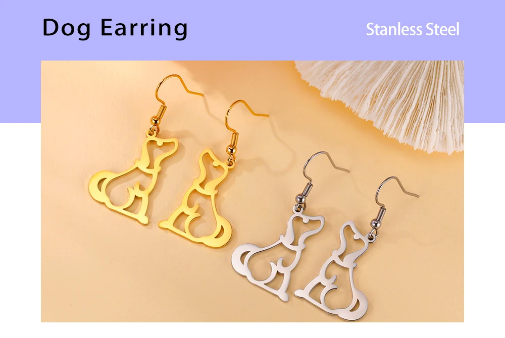 Puppy Dog Ear Hook Drop Statement Earring for Girl Stainless Steel Gold Color Jewelry - PeticaDeals