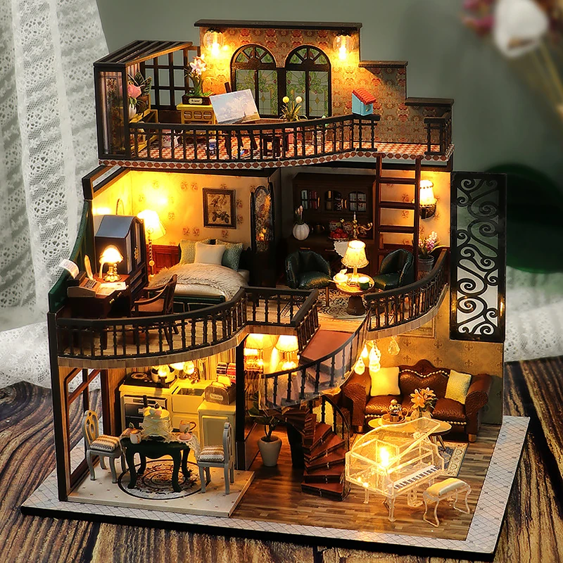 Deluxe Wooden Dollhouse 3D Puzzle Kit with Furniture