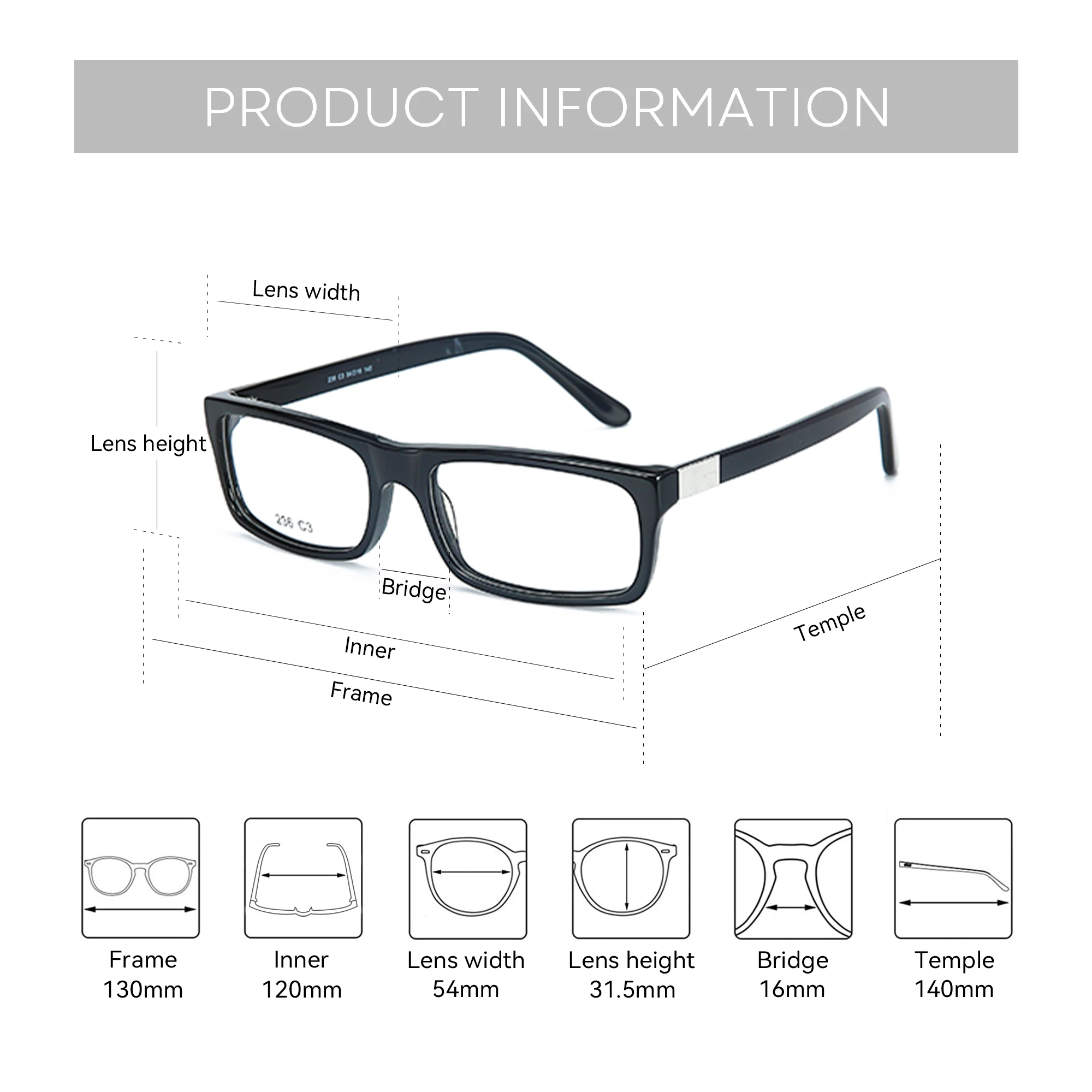 ZENOTTIC Fashion Rectangle Optical Glasses Frame Non-Prescription