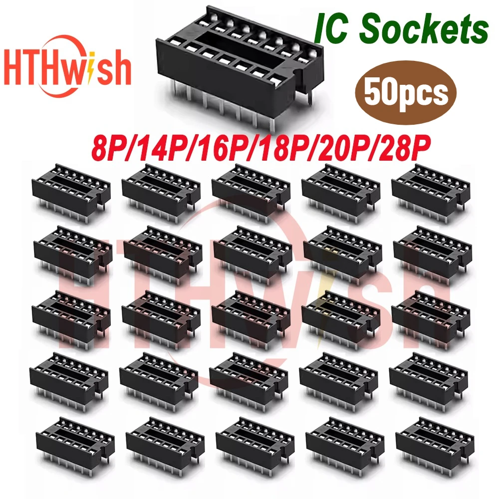 50-Pack Assorted DIP IC Socket Connectors