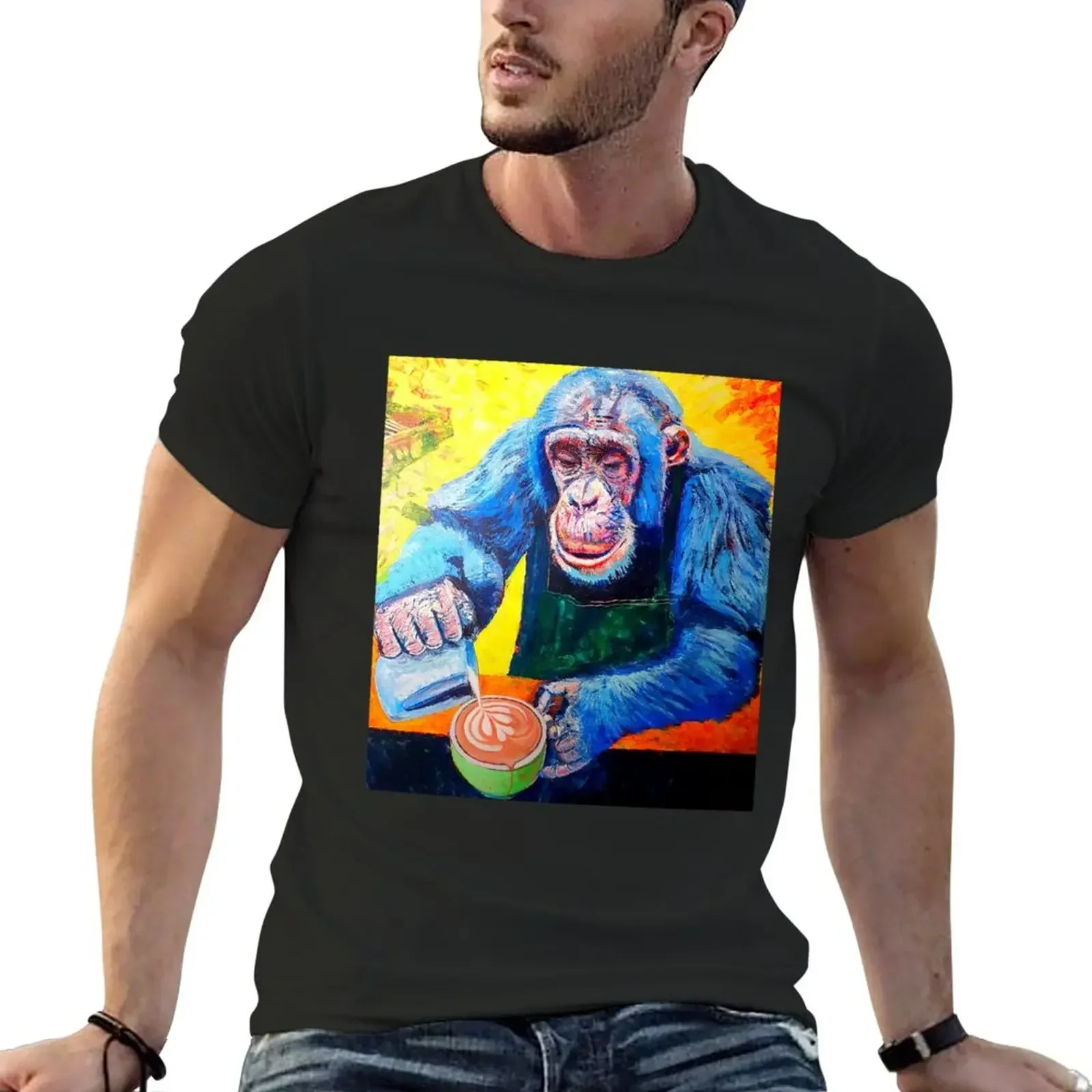 

2024 summer new men t shirt Ape Cafe aesthetic men T-Shirt Blouse vintage quick drying short sleeve pure cotton tops streetwear
