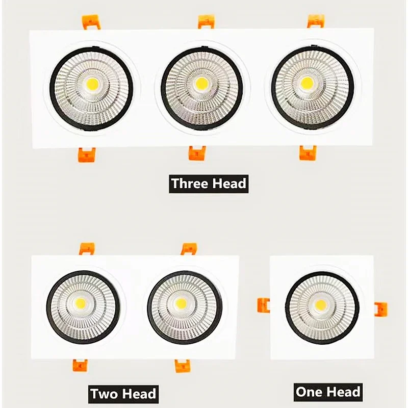 LED spotlights Single and double COB downlights three square grille mall living room bedroom AC85-260V14W 18W24W indoor lighting led downlight recessed ceiling spotlight ceiling lamps
