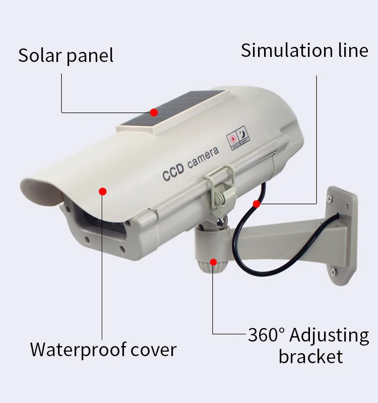 Waterproof Dummy Security Camera with Red Flashing LED for Home and Office Surveillance