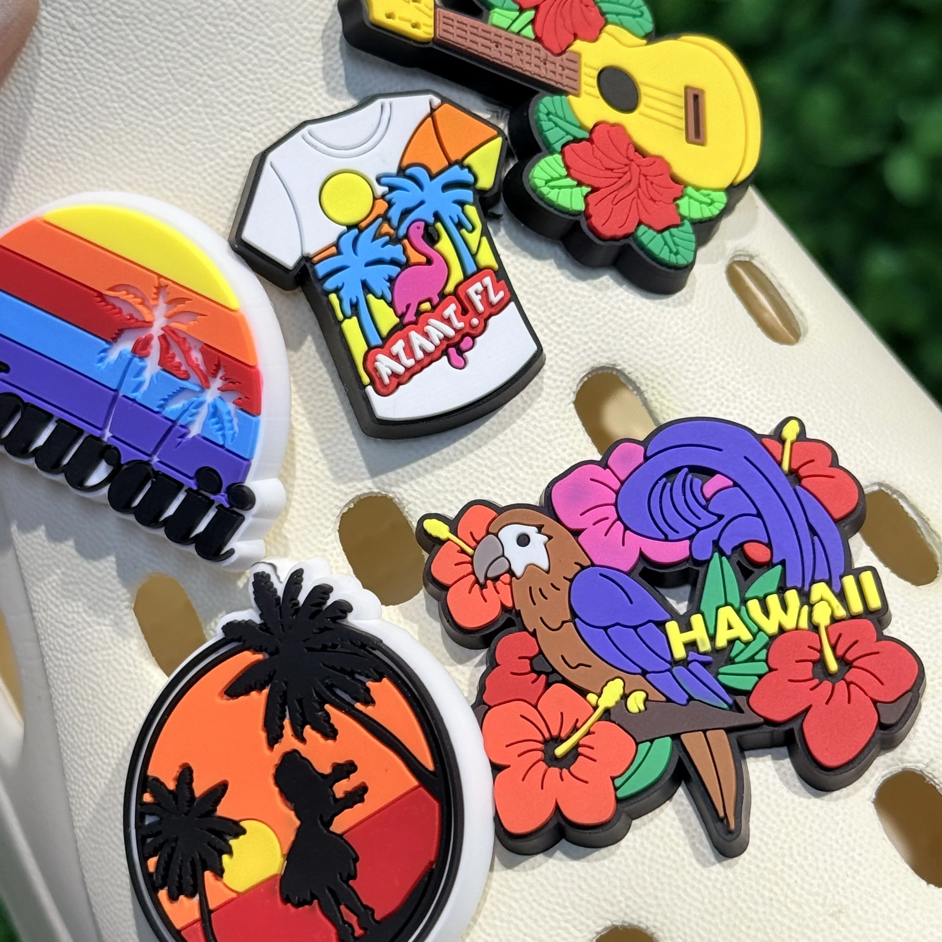 1-10pcs Hawaii Flower Bird Beach Coconut Tree Hula PVC Shoe Charms Buckle Clog Accessories Sandals Ornaments DIY Backpack