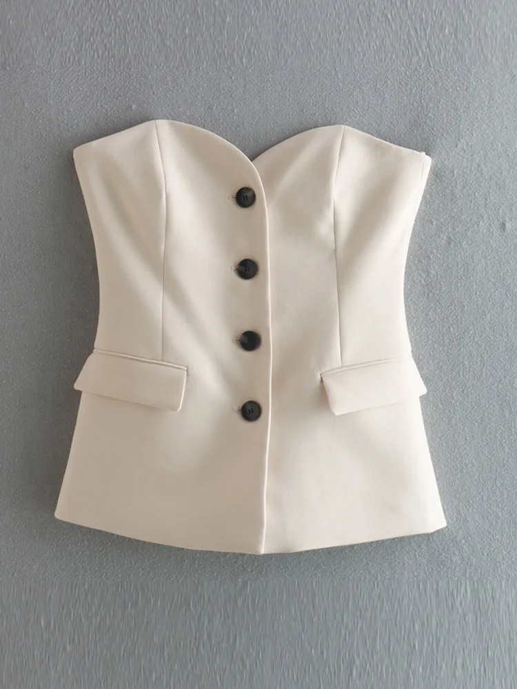 

Kumsvag 2023 Summer Women Sexy Vests Coats Casual Solid Slim Buttons Off shoulder Female Elegant Street Waistcoat Clothing