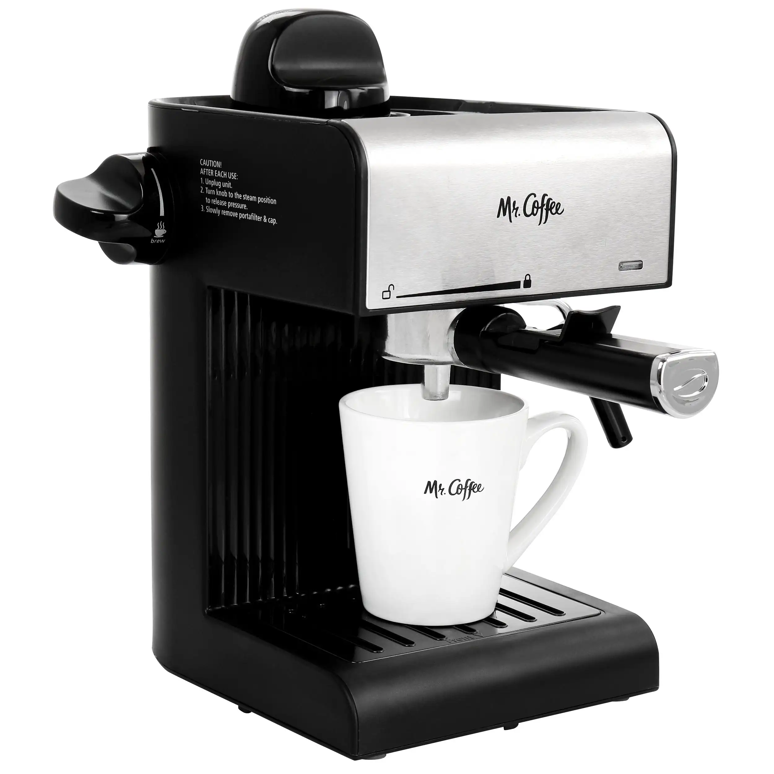 

Mr. Coffee Espresso, Cappuccino and Latte Maker Powerful Steam Brewing Process Sparkling Wand with Removable Wand Cap